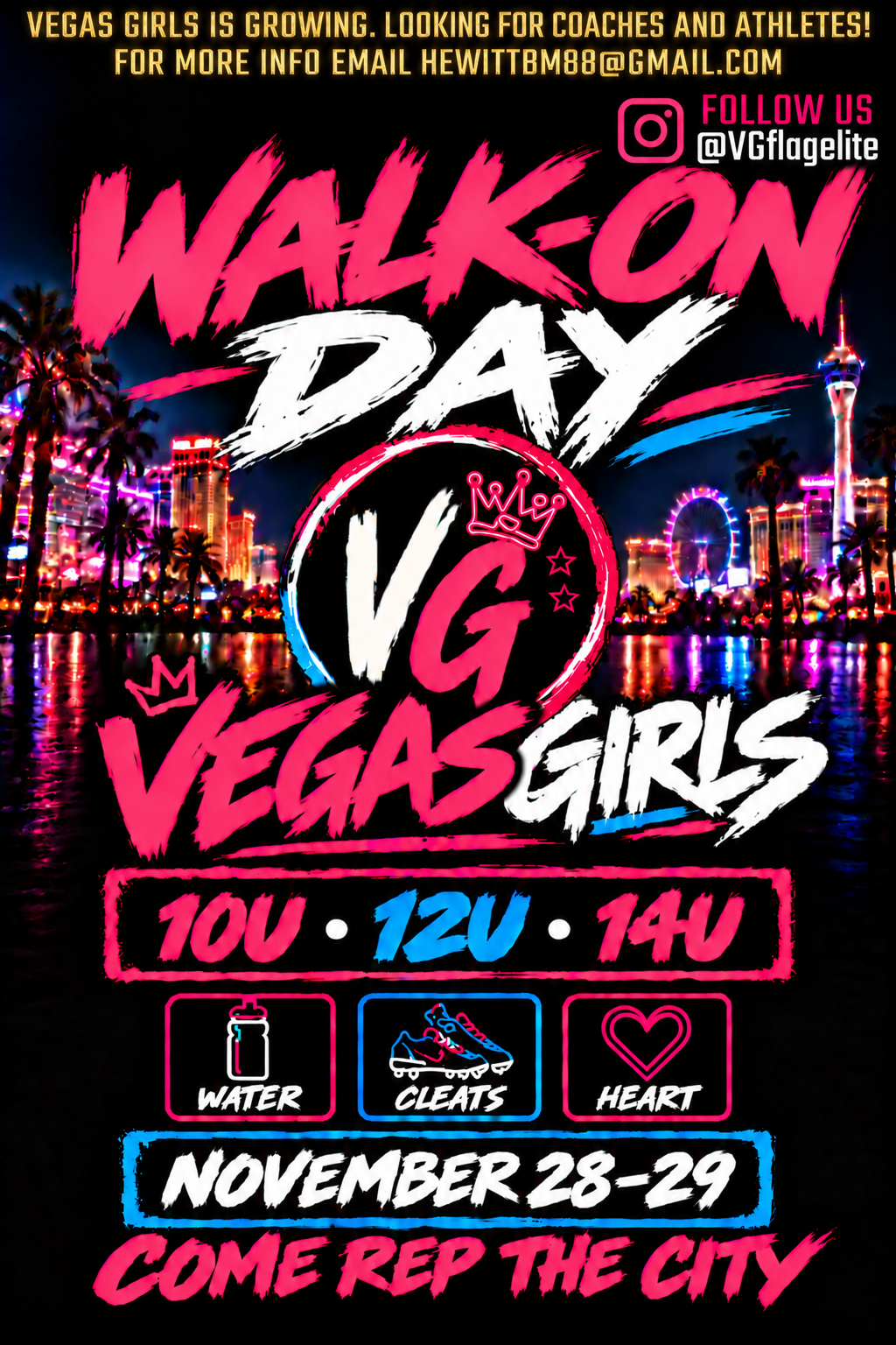 Vegas Girls Walk-On Day flyer for November 28–29